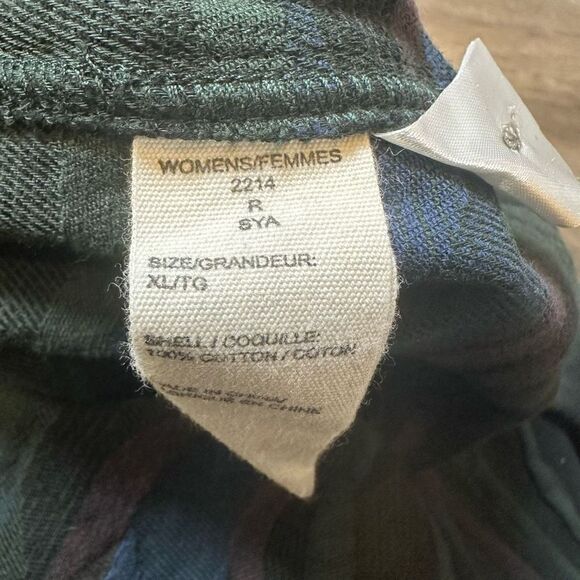 Woolrich Women’s Size XL Flannel Shirt Blue Green Button Down Horizontal Stripe - Picture 8 of 8